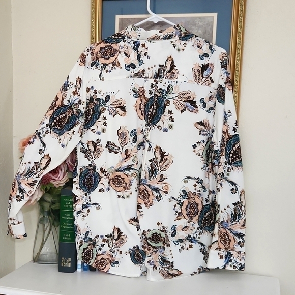 Silky Soft Botanical Lace-Up Tunic Top Floral Lagenlook Coastal Career Medium - Picture 14 of 14